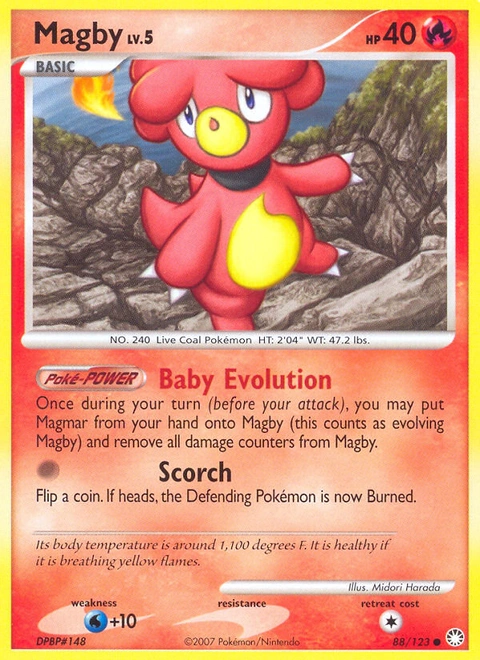 Magby Pokémon card from Mysterious Treasures, number 88 (Standard print)