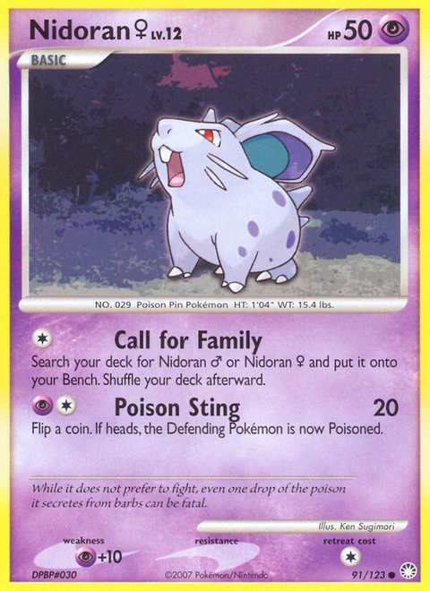 Nidoran ♀ Pokémon card from Mysterious Treasures, number 91 (Standard print)