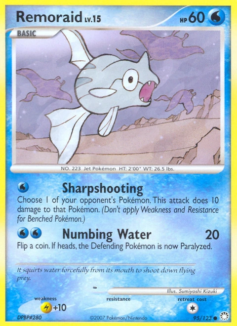 Remoraid Pokémon card from Mysterious Treasures, number 95 (Standard print)