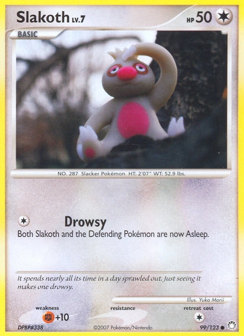 Slakoth Pokémon card from Mysterious Treasures, number 99 (Standard print)