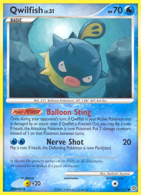 Qwilfish Pokémon card from Secret Wonders, number 101 (Standard print)