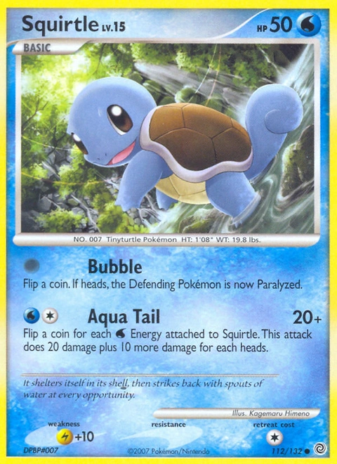 Squirtle Pokémon card from Secret Wonders, number 112 (Standard print)