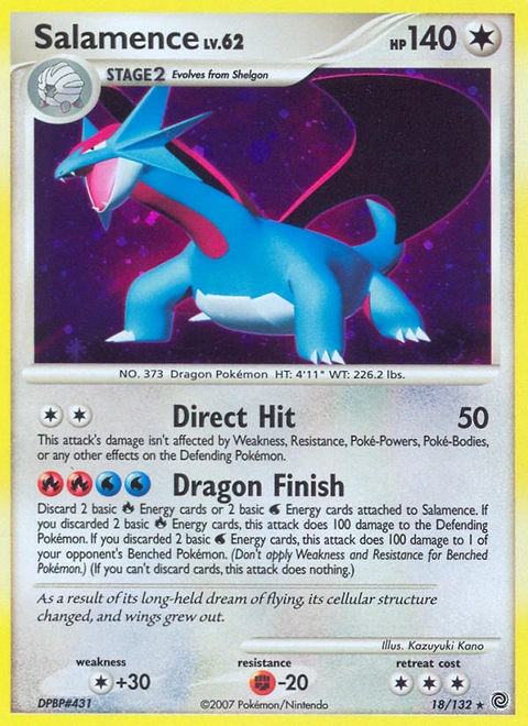 Salamence Pokémon card from Secret Wonders, number 18 (Holo print)