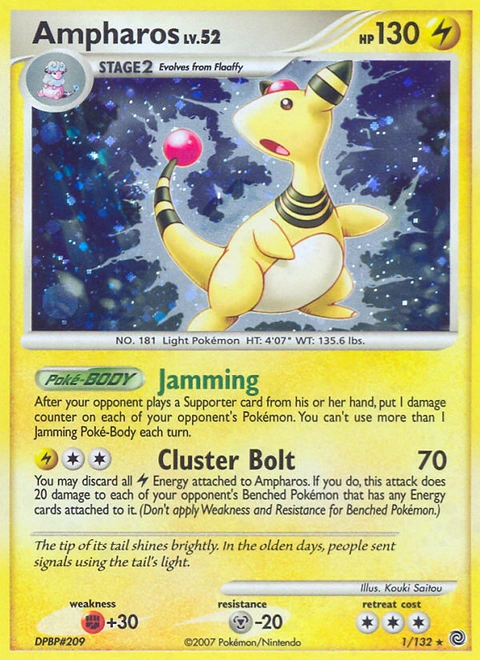 Ampharos Pokémon card from Secret Wonders, number 1 (Standard (Deck Exclusive) print)