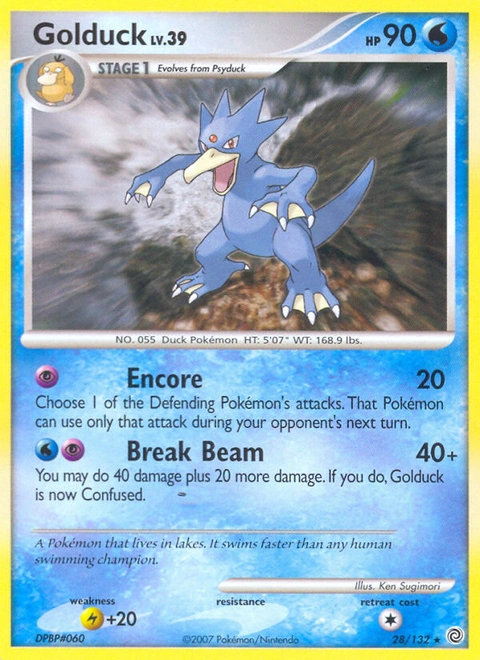 Golduck Pokémon card from Secret Wonders, number 28 (Standard print)