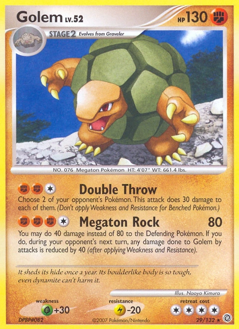 Golem Pokémon card from Secret Wonders, number 29 (Standard print)