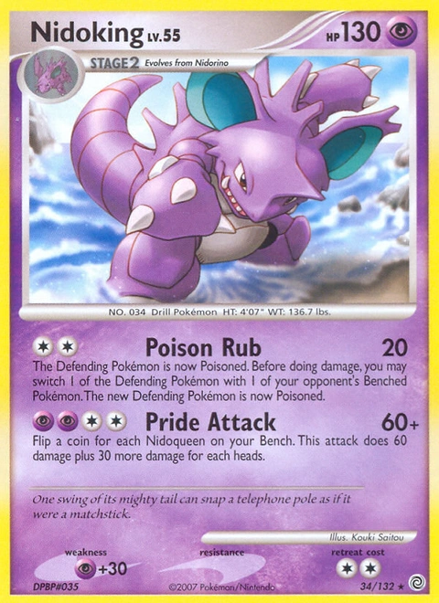 Nidoking Pokémon card from Secret Wonders, number 34 (Standard print)