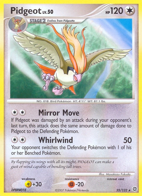 Pidgeot Pokémon card from Secret Wonders, number 35 (Standard print)