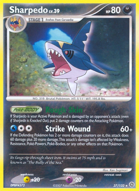 Sharpedo Pokémon card from Secret Wonders, number 37 (Standard print)