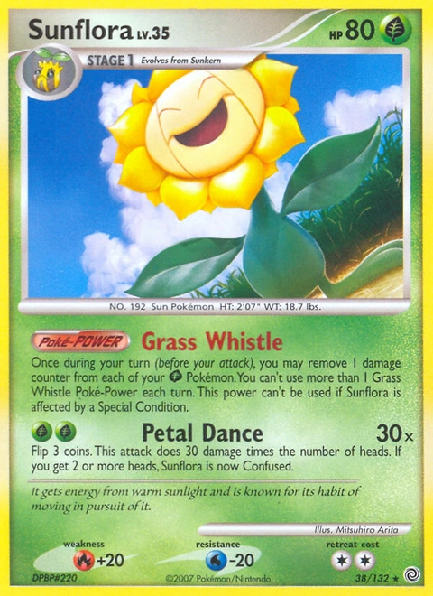 Sunflora Pokémon card from Secret Wonders, number 38 (Standard print)