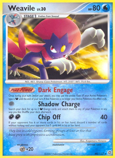 Weavile Pokémon card from Secret Wonders, number 40 (Standard print)