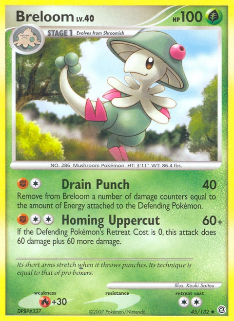 Breloom Pokémon card from Secret Wonders, number 45 (Standard print)