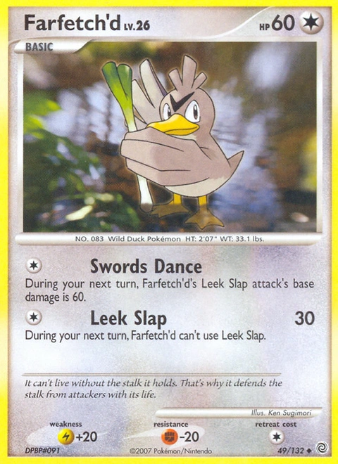 Farfetch'd Pokémon card from Secret Wonders, number 49 (Standard print)