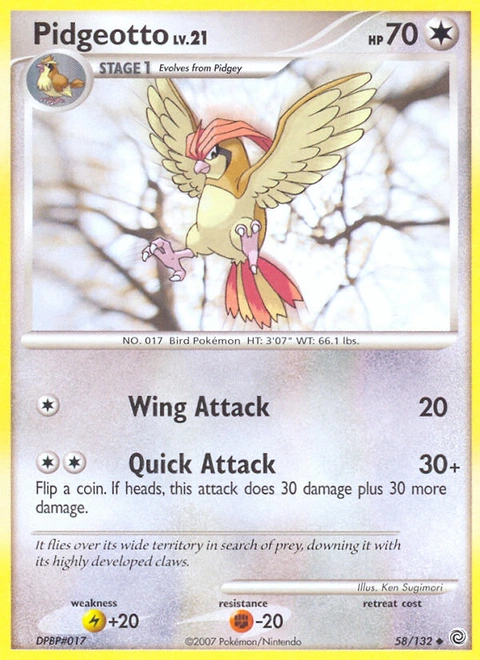 Pidgeotto Pokémon card from Secret Wonders, number 58 (Standard print)
