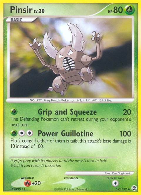 Pinsir Pokémon card from Secret Wonders, number 59 (Standard print)