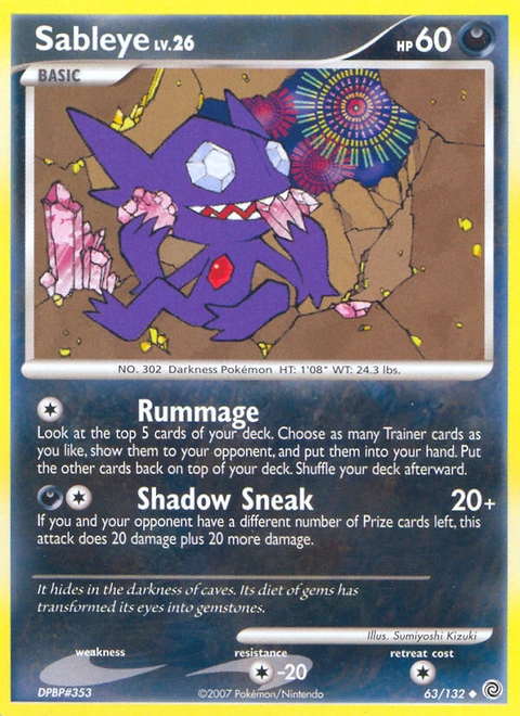 Sableye Pokémon card from Secret Wonders, number 63 (Standard print)