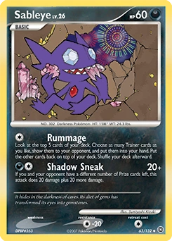 Sableye Pokémon card, number 63