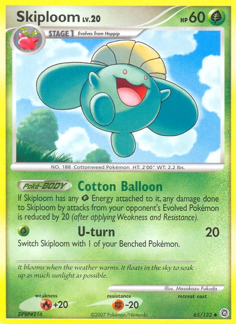 Skiploom Pokémon card from Secret Wonders, number 65 (Standard print)