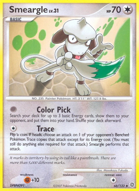 Smeargle Pokémon card from Secret Wonders, number 66 (Standard print)