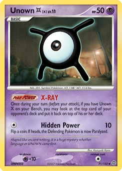 Unown [X] Pokémon card, number 71