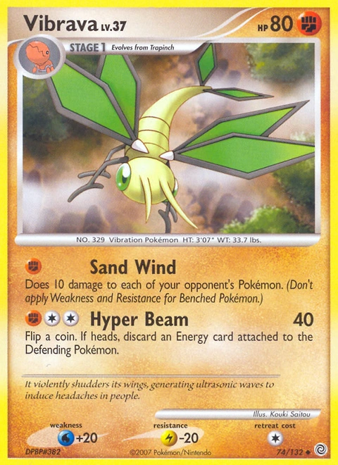Vibrava Pokémon card from Secret Wonders, number 74 (Standard print)