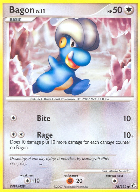 Bagon Pokémon card from Secret Wonders, number 76 (Standard print)