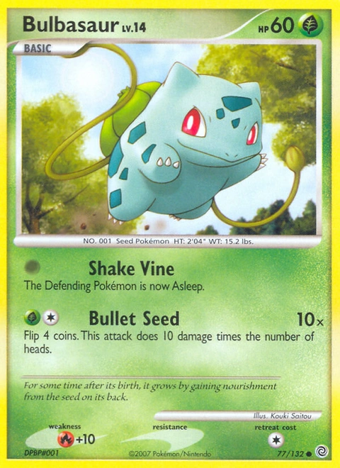 Bulbasaur Pokémon card from Secret Wonders, number 77 (Standard print)