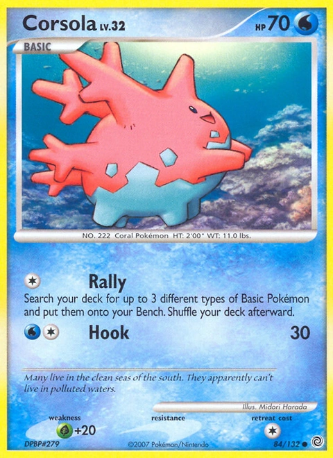Corsola Pokémon card from Secret Wonders, number 84 (Standard print)