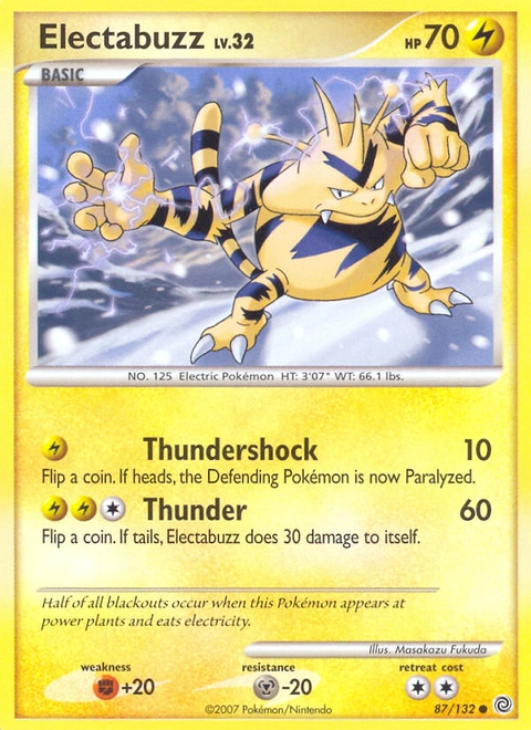 Electabuzz Pokémon card from Secret Wonders, number 87 (Standard print)