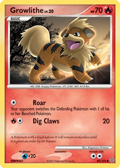Growlithe Pokémon card, number 89