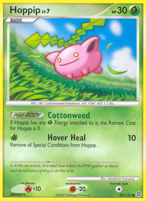 Hoppip Pokémon card from Secret Wonders, number 90 (Standard print)