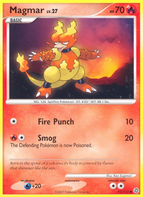 Magmar Pokémon card from Secret Wonders, number 93 (Standard print)