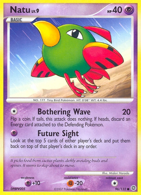 Natu Pokémon card from Secret Wonders, number 96 (Standard print)