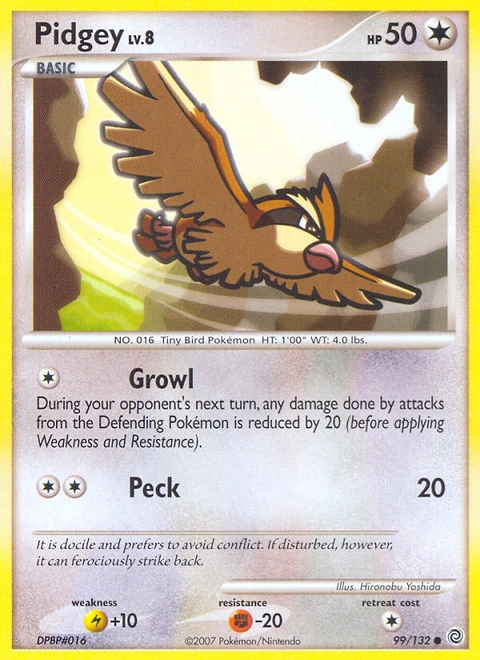 Pidgey Pokémon card from Secret Wonders, number 99 (Standard print)