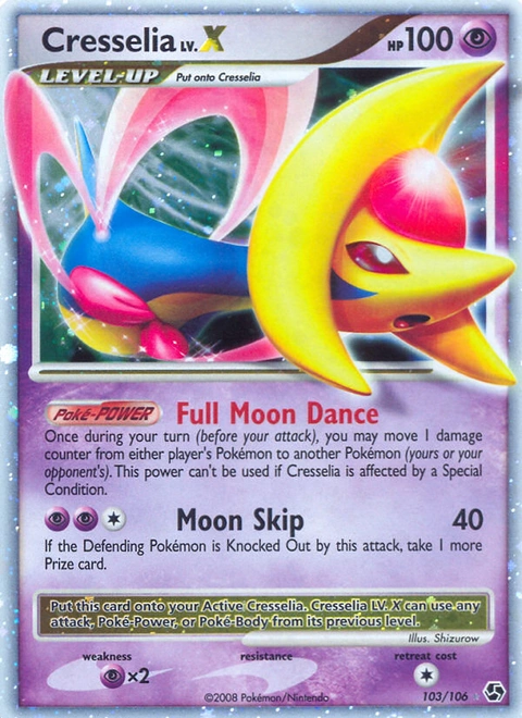 Cresselia LV.X Pokémon card from Great Encounters, number 103 (Holo print)