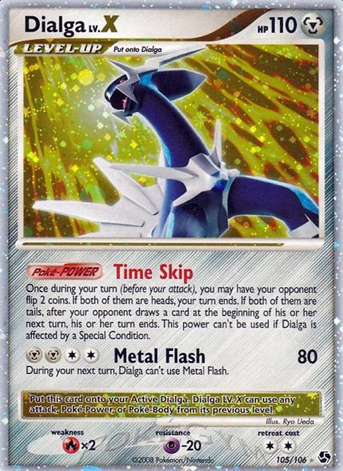 Dialga LV.X Pokémon card from Great Encounters, number 105 (Holo print)