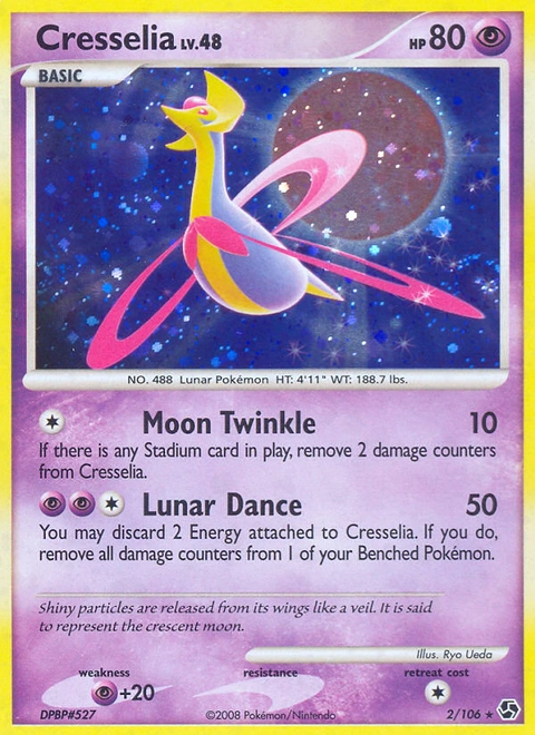 Cresselia Pokémon card from Great Encounters, number 2 (Holo print)