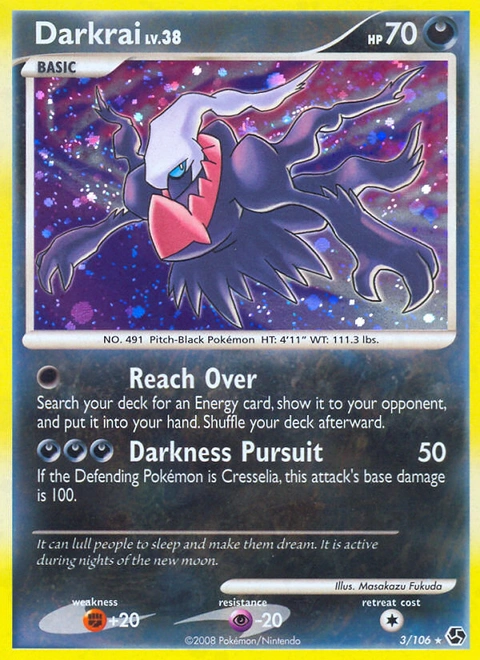 Darkrai Pokémon card from Great Encounters, number 3 (Holo print)