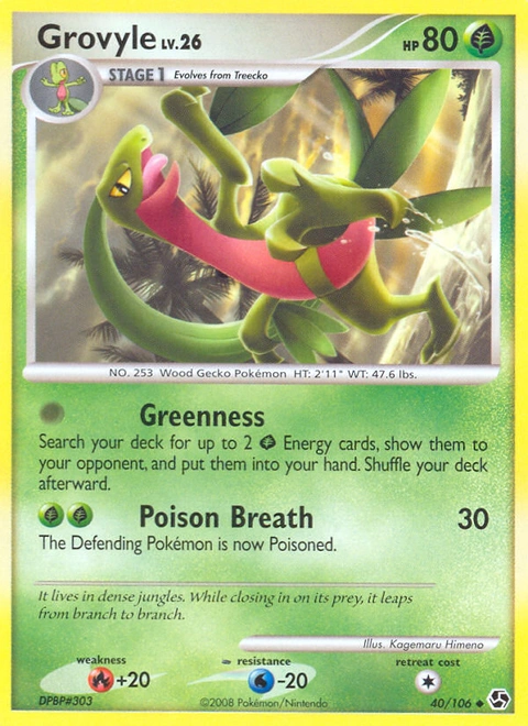 Grovyle Pokémon card from Great Encounters, number 40 (Standard print)