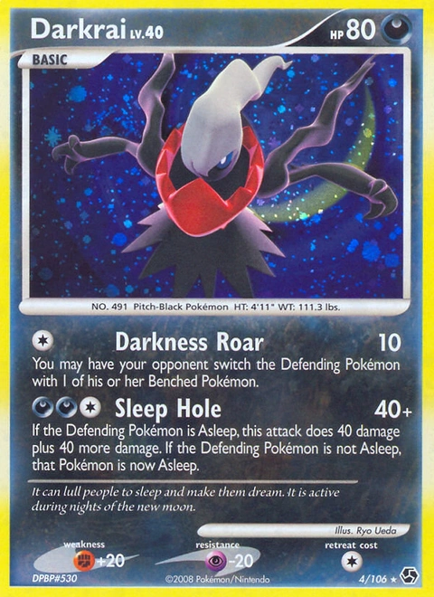 Darkrai Pokémon card from Great Encounters, number 4 (Holo print)