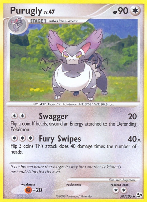 Purugly Pokémon card from Great Encounters, number 50 (Standard print)
