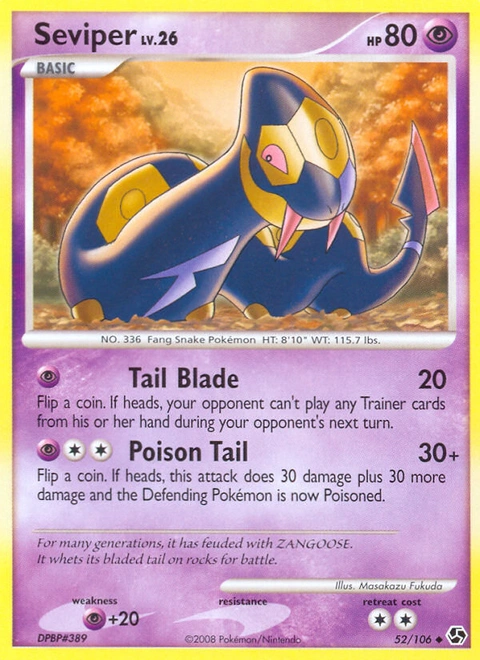 Seviper Pokémon card from Great Encounters, number 52 (Standard print)