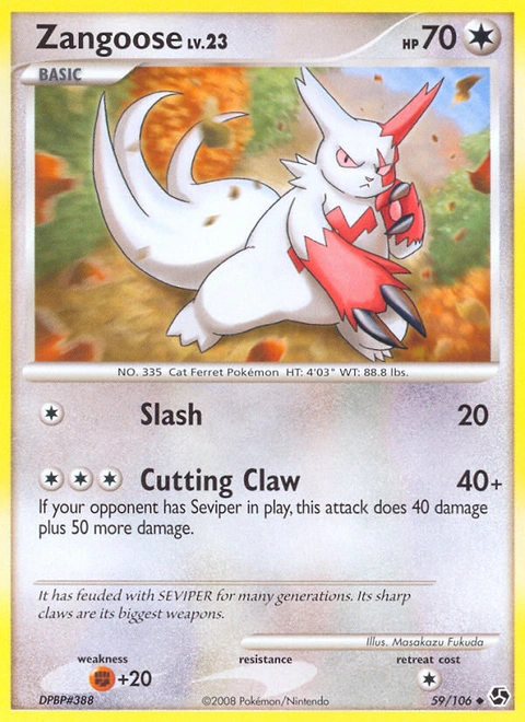 Zangoose Pokémon card from Great Encounters, number 59 (Standard print)