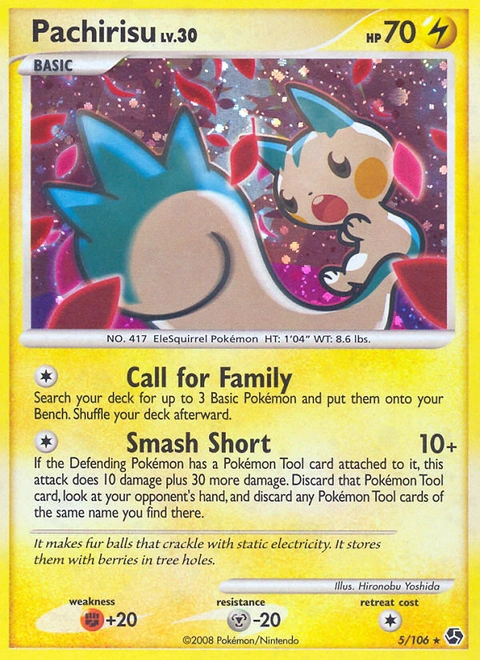 Pachirisu Pokémon card from Great Encounters, number 5 (Holo print)