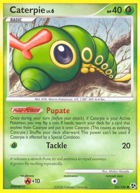 Caterpie Pokémon card from Great Encounters, number 63 (Standard print)