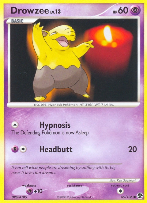 Drowzee Pokémon card from Great Encounters, number 65 (Standard print)