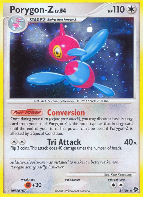 Porygon-Z Pokémon card from Great Encounters, number 6 (Standard (Deck Exclusive) print)