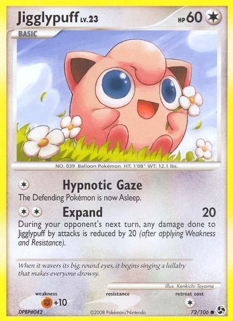 Jigglypuff Pokémon card from Great Encounters, number 72 (Standard print)