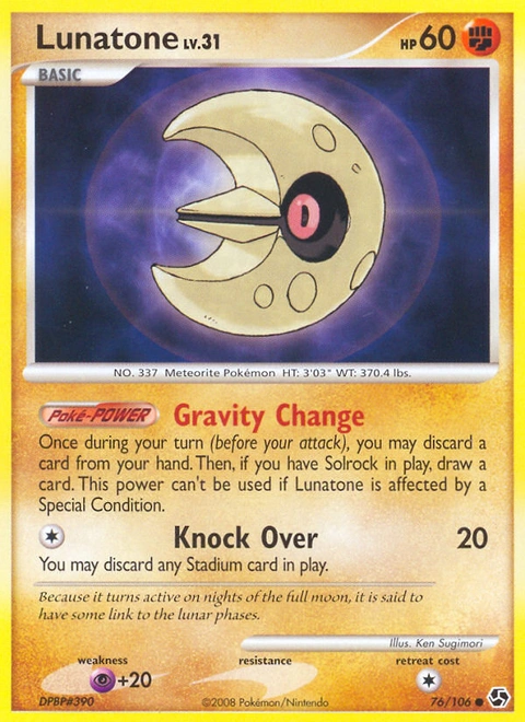 Lunatone Pokémon card from Great Encounters, number 76 (Standard print)