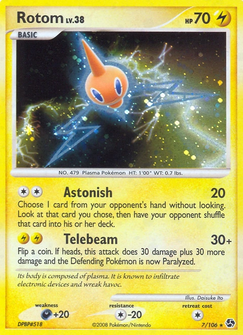 Rotom Pokémon card from Great Encounters, number 7 (Holo print)